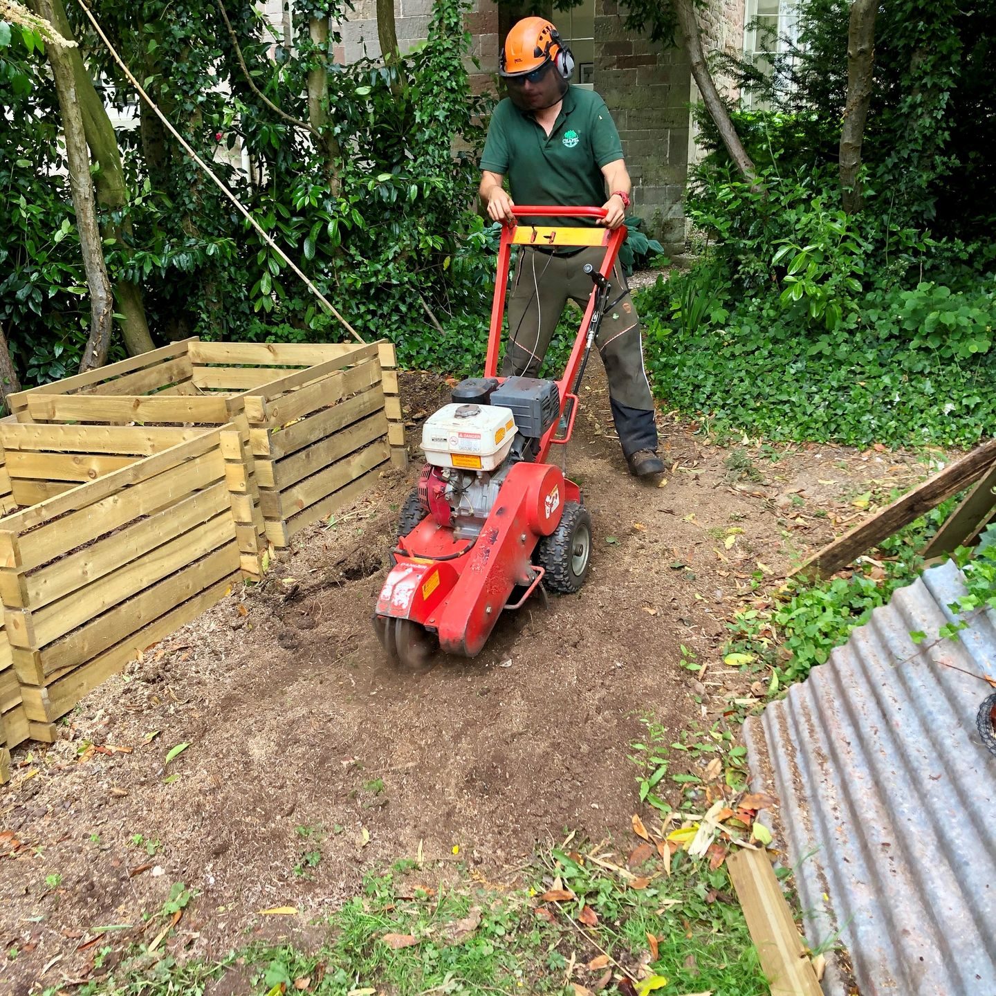 Team member stump grinding